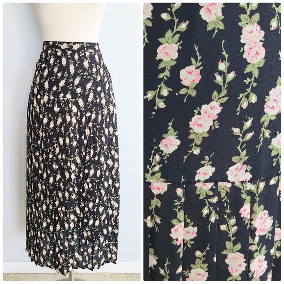 Vintage Dresses & Skirts - VINTAGE floral pleated midi skirt